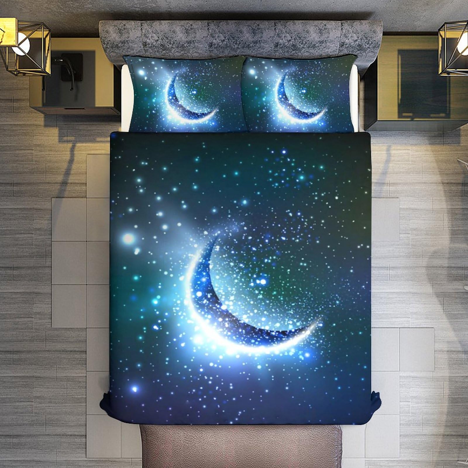 Amazon｜布団カバー 3点セット 神秘的な夜空 三日月と星 掛け布団